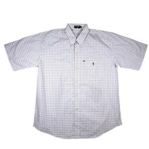 Polo Jeans Co Ralph Lauren Mens XL Short Sleeve Button Down Check Shirt White
